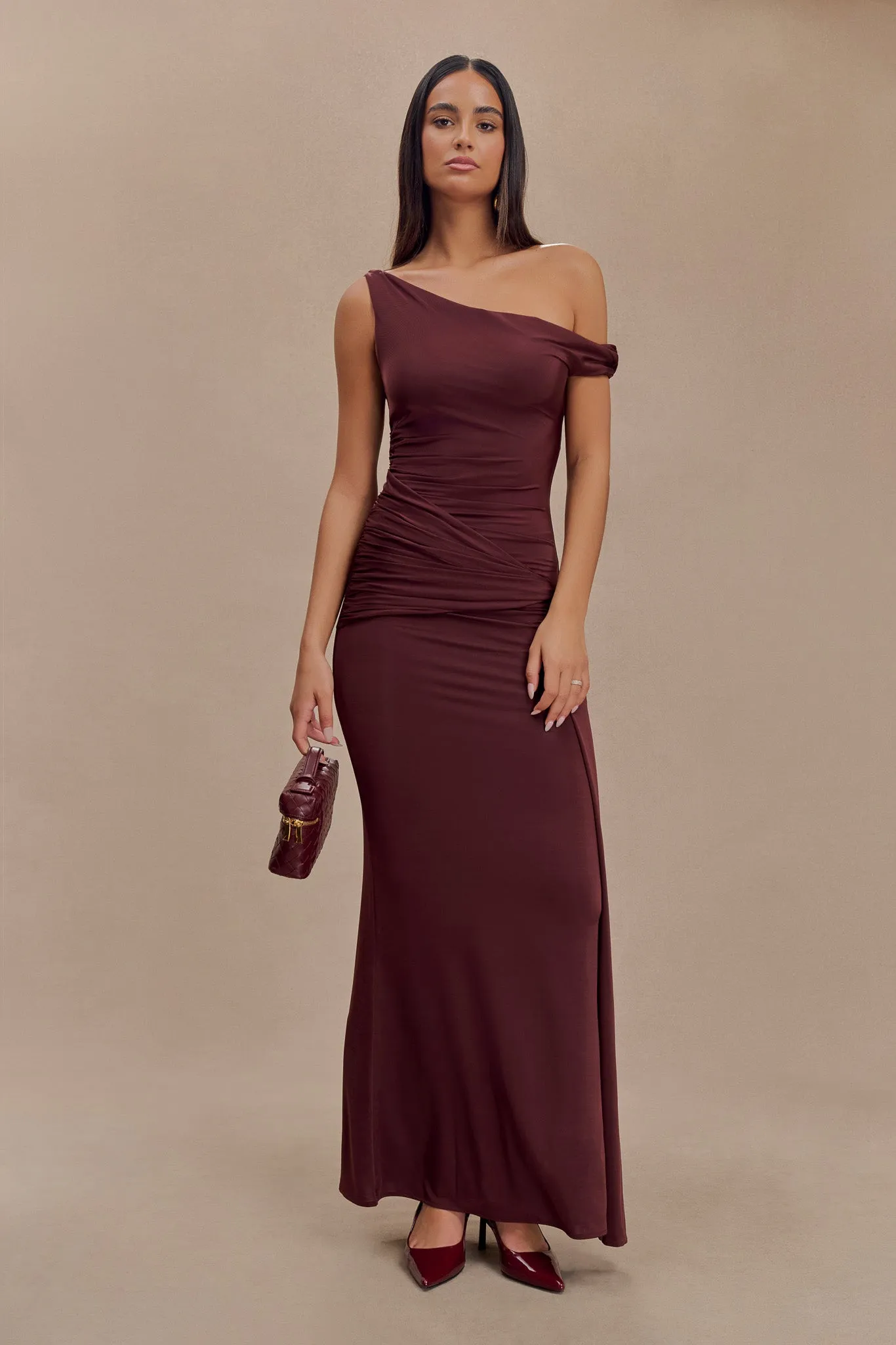 Aisnley Slinky Fishtail Maxi Dress - Mahogany