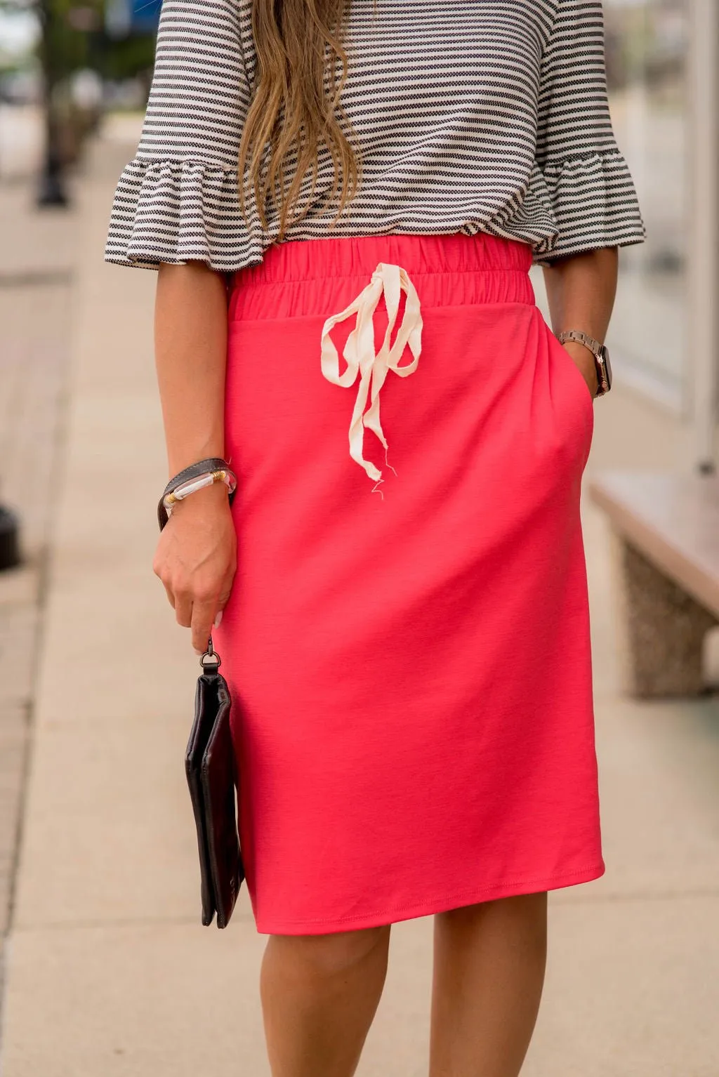 Cinched Waist Sweatshirt Tie Skirt