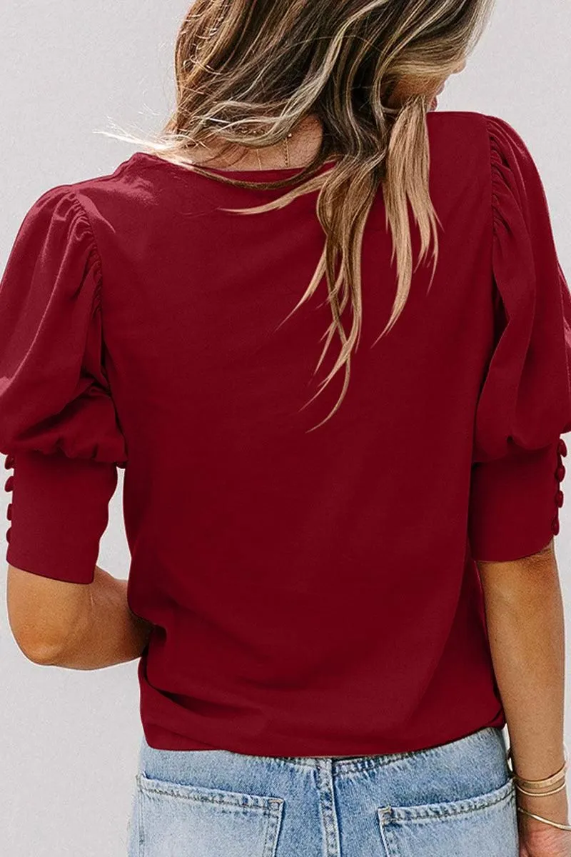 CREW NECK PUFF SLEEVE TUNIC TOP