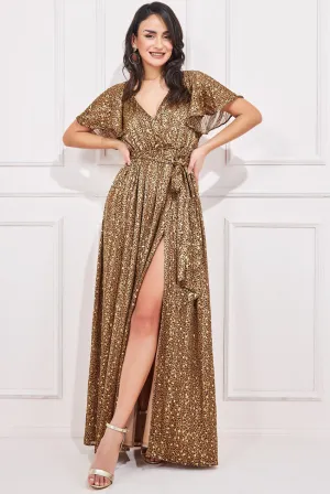 Goddiva Wrap Printed Chiffon Maxi Dress