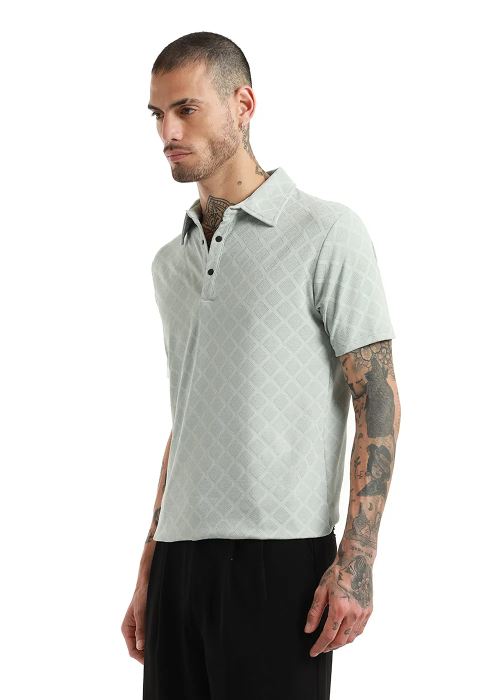 Lattice Print Gray Polo T-shirt