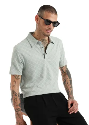 Lattice Print Gray Polo T-shirt