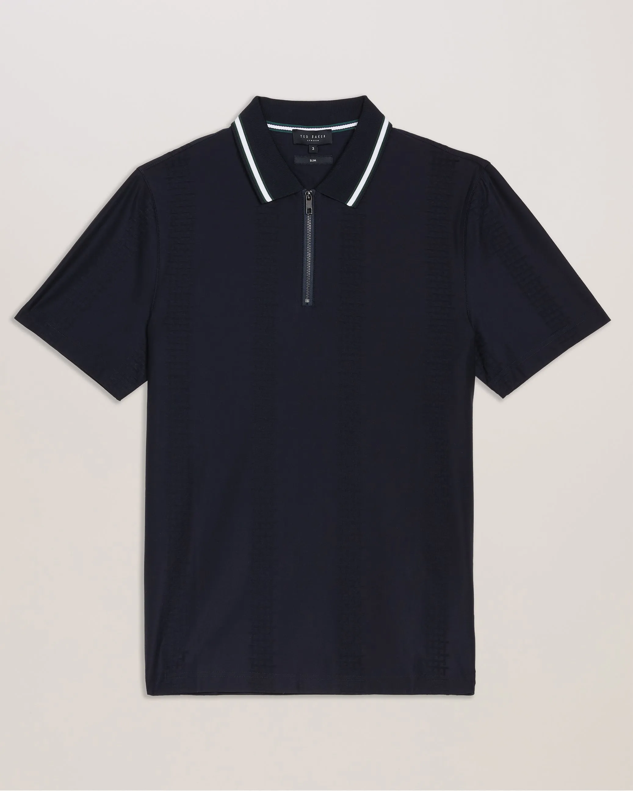 Orbite Slim Fit Jacquard Zip Polo Shirt Navy