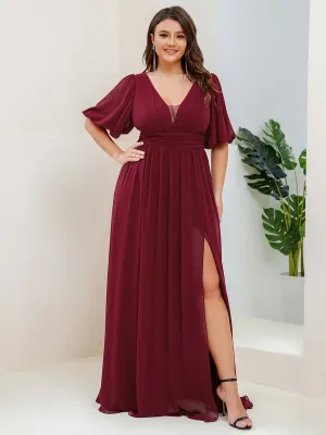 Robe de soirée Mousseline M manches courtes Col en V Grande taille